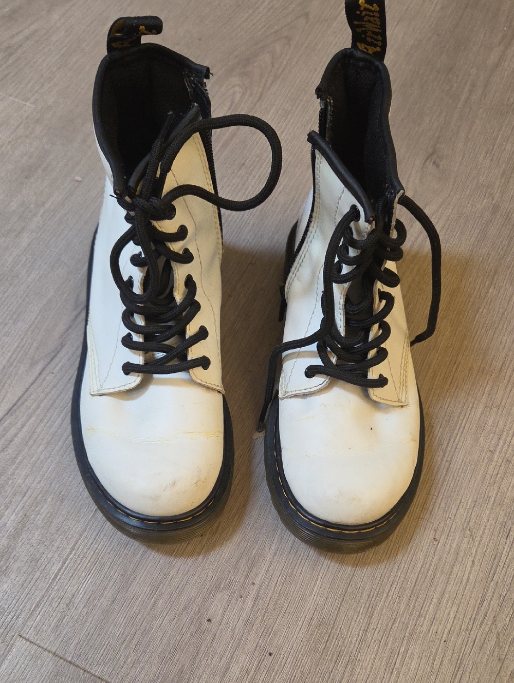 White Lace-Up Combat Boots with Black Trim